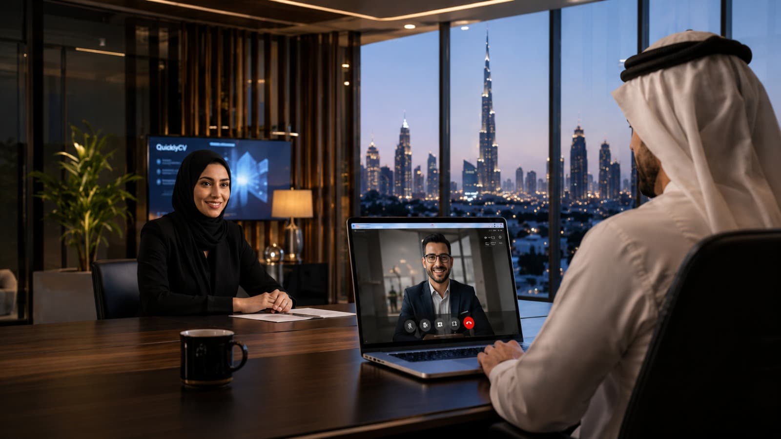 Professional video interview and recruitment scene for QuickyCV